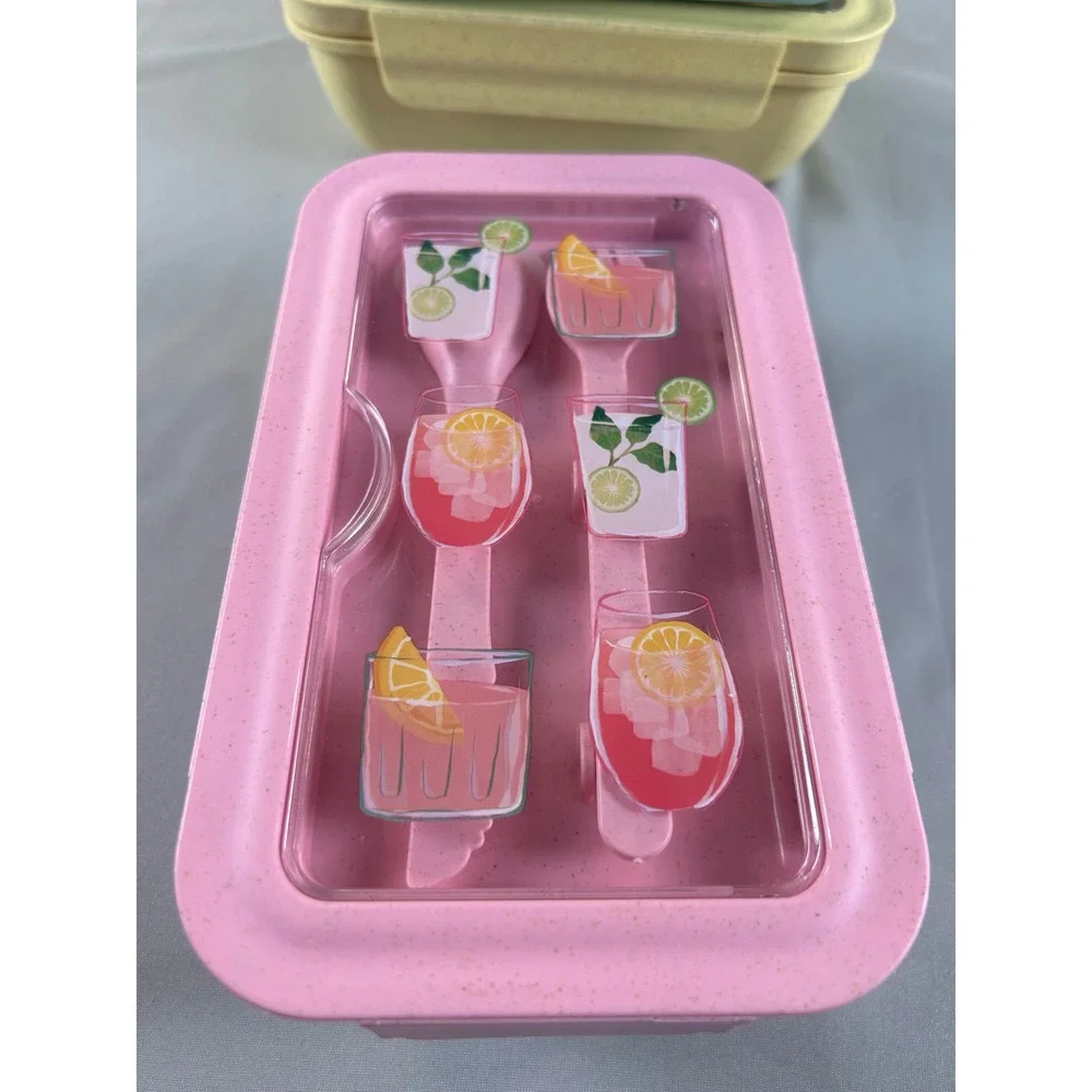 3pc Box Set Pastel Pink Blue Yellow Divided Lunch Containers‎ missing utensils
